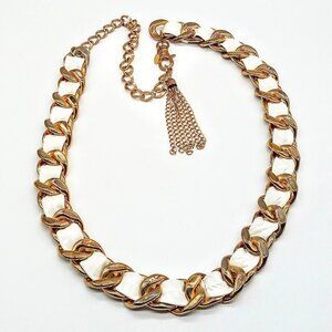 Vintage Tasha Gold Finish Chain Link White Faux Leather Braided Belt